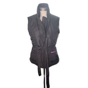 DKNY Active Women's Black Zipper Puffer Vest Tie Waist Size S